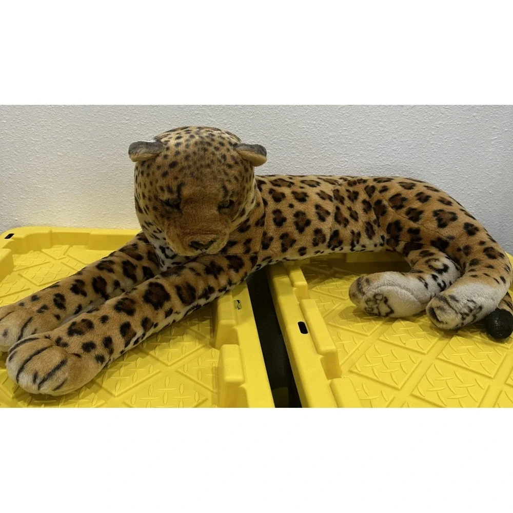 Vintage Huge Kellytoy Cheetah Leopard Wildcat Plush laying down Over 4' W/ Tail‎
